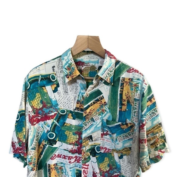 Caribbean Pineapple Men’s Hawaiian Maxwell Silk Blend Button Down Shirt, Large - Picture 3 of 9